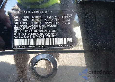 2022 Honda Hr-V Awd Lx from USA, damaged, VIN 3CZRU6H31NM740099